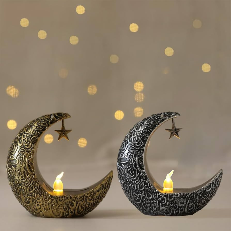Mini Ramadan Lantern for Centerpiece, 3.94In Moon Shape LED Eid Hanging Lamp for Home Eid Ramadan... | Amazon (UK)