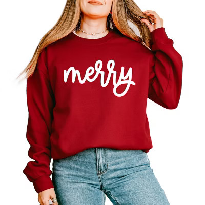 Merry Bold Cursive Puff Print -  Womens Graphic Sweatshirt | Target
