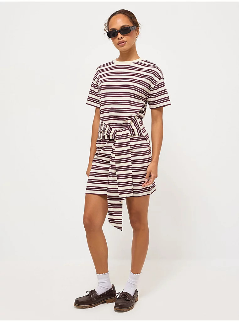 Burgundy Stripe Tie Side Mini T-Shirt Dress | George