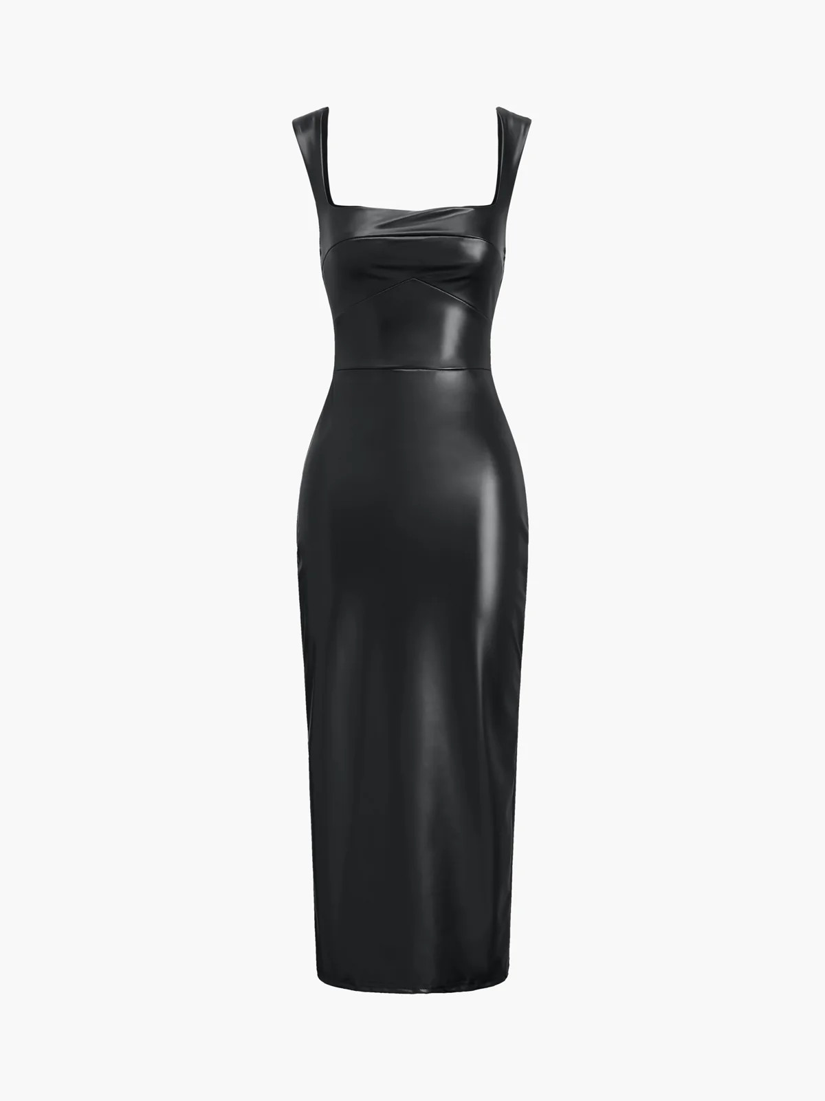 Faux Leather Bodycon Midi Dress | Commense