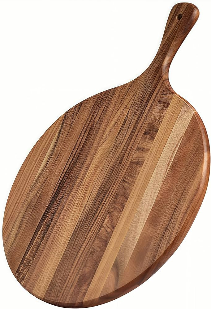 Acacia Wood Round Cutting Board with Handle -16" x 12" Large Charcuterie Board, Wooden Chopping B... | Amazon (US)