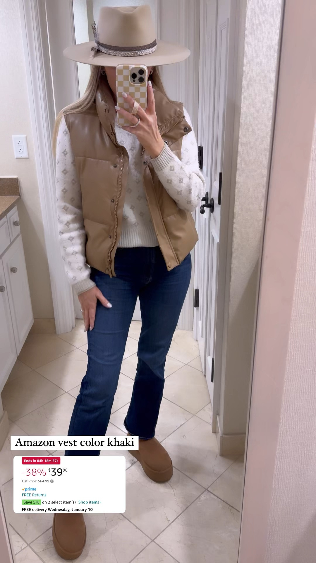 Cozy winter outfit. Amazon vest on sale. Wearing small. Color: khaki.

#LTKover40 #LTKVideo #LTKsalealert