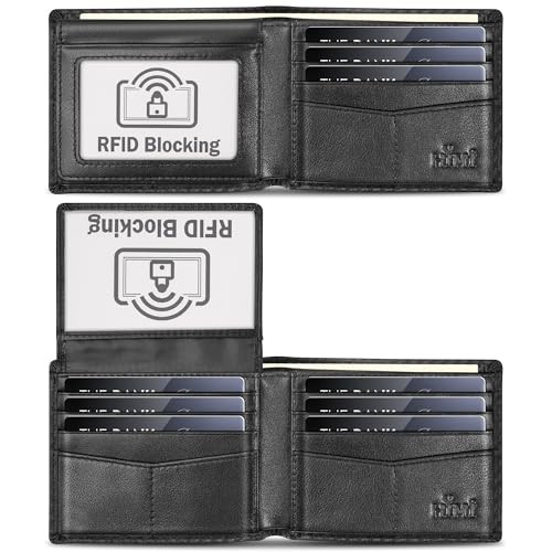 HIMI Wallet for Men-Genuine Leather RFID Blocking Bifold Stylish Wallet With 2 ID Window (Carbon Fiber Black) | Amazon (US)