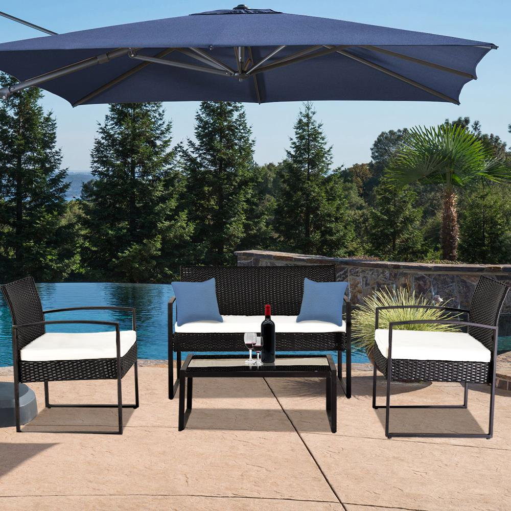 Zimtown 4Pcs Patio Garden Rattan Wicker Sofa Set Furniture Black | Walmart (US)