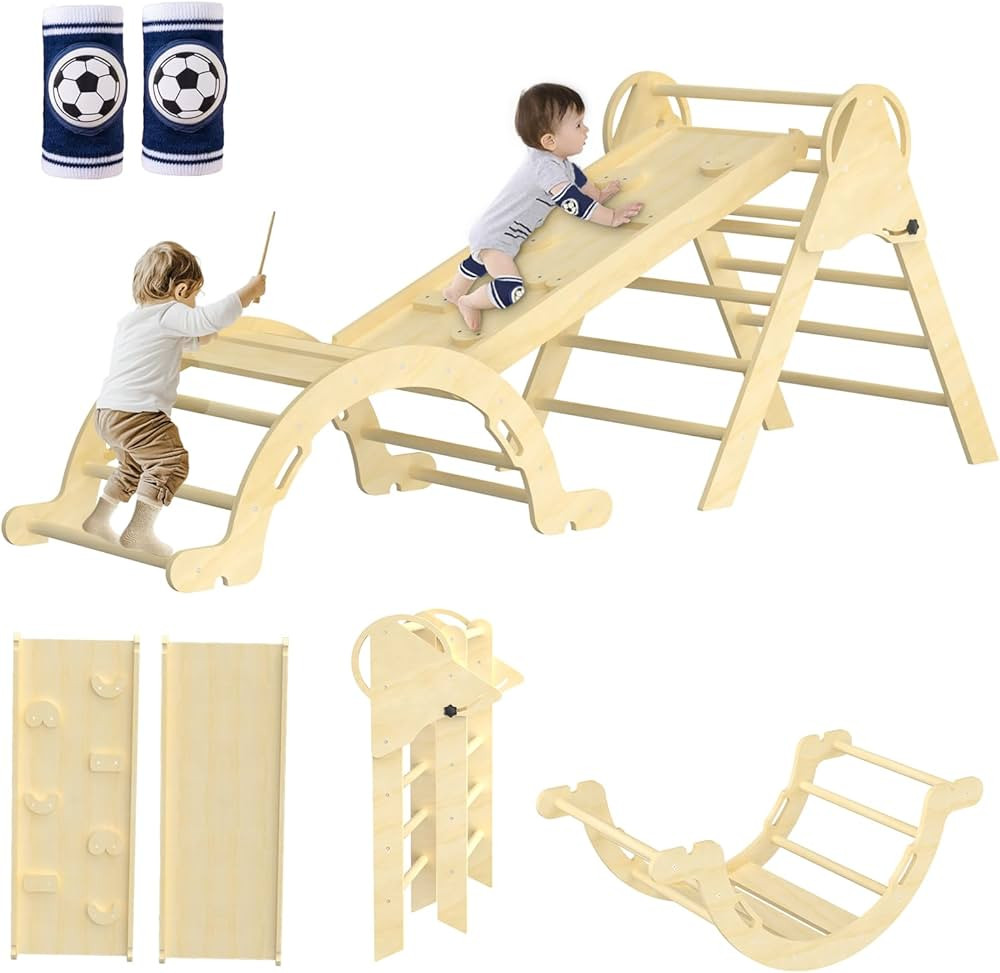 Pikler Triangle Set 7 in 1,Foldable Baby Climbing Toys Wooden,Toddler Climbing Toys Indoor,Climbi... | Amazon (US)