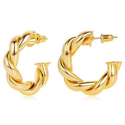 Chunky Twisted Gold Hoop Earrings For Women Cute Gold Earrings Fashion earrings Costume Jewelry | Amazon (US)