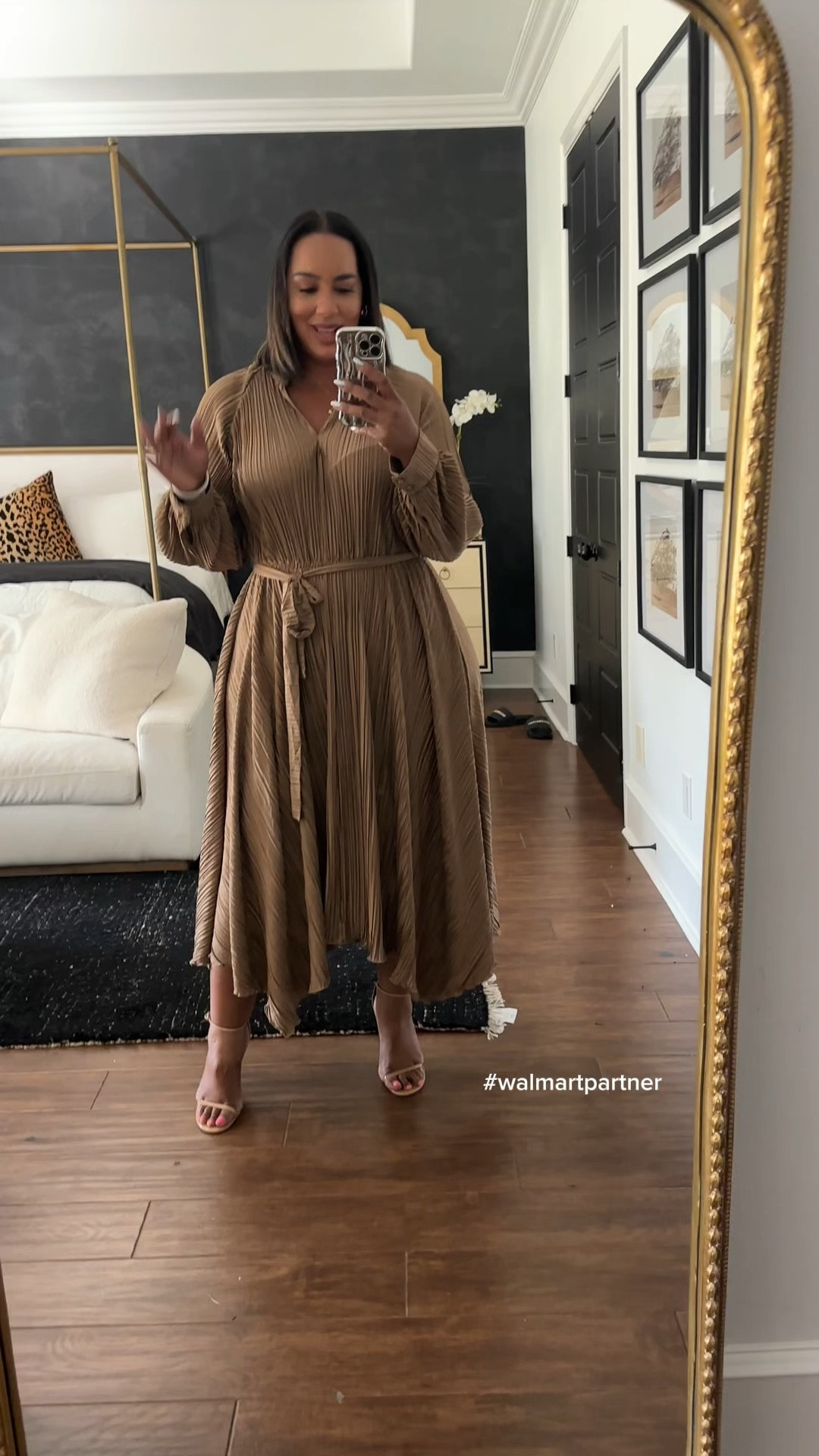 Pleated dress thats perfect for anything this fall. Wedding guest, brunch, even church! Love the champagne color and the pleats! Wearing xl 
@walmart #walmartpartner #walmartfashion 

#LTKWedding #LTKPlusSize #LTKFindsUnder50