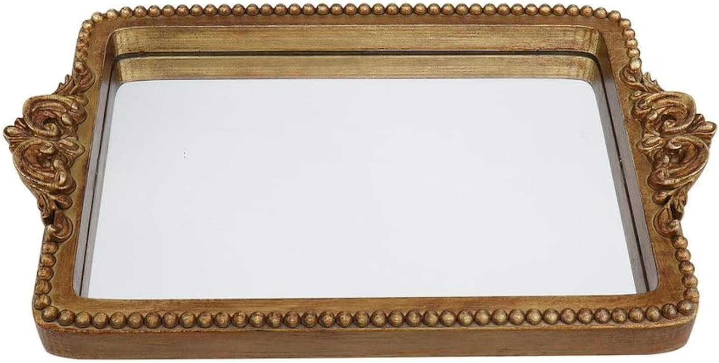 Hanna Roberts Vintage Gold Tray with Mirror Glass Base | Card Holder for Guests During Occasions and Events or Decorative Home and Vanity Organizer (Gold) | Amazon (US)