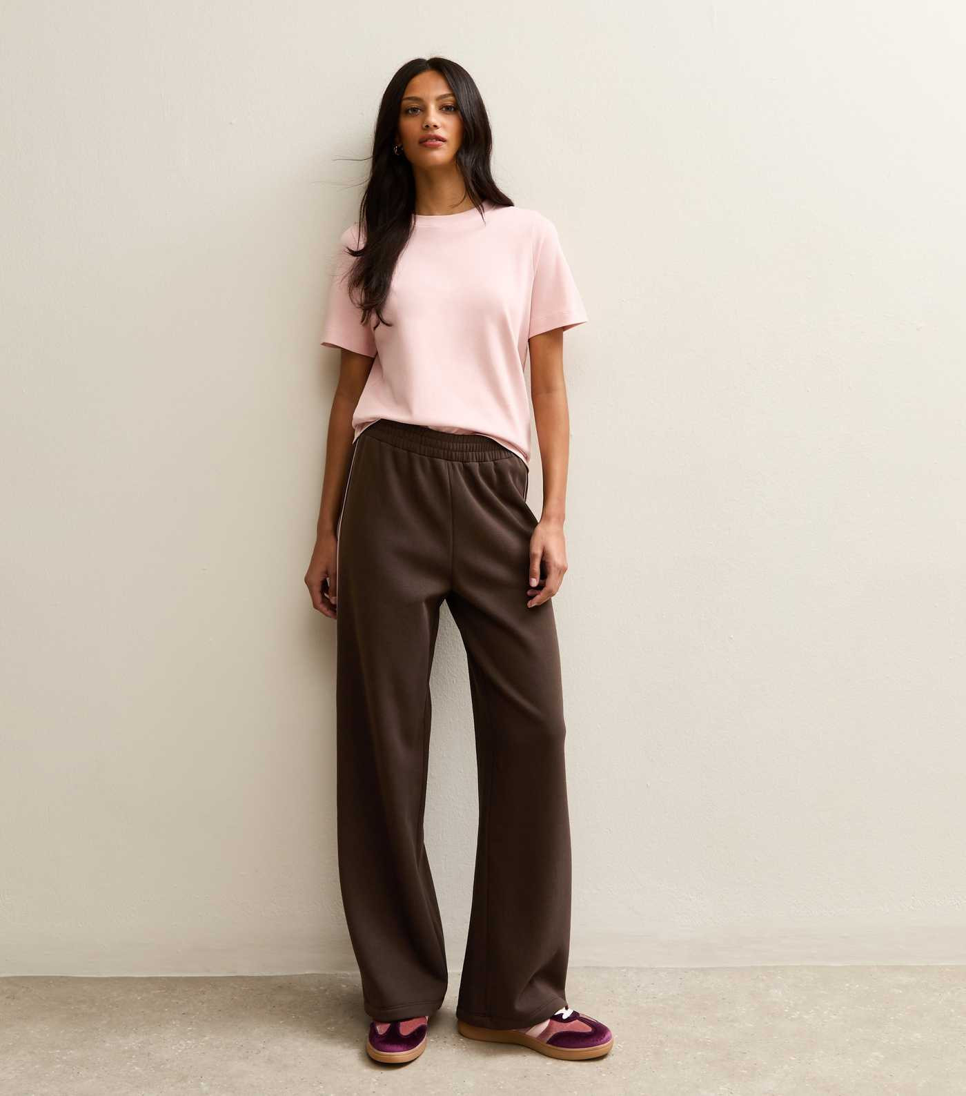 Brown Side Stripe Wide Leg Joggers | New Look | New Look (UK)