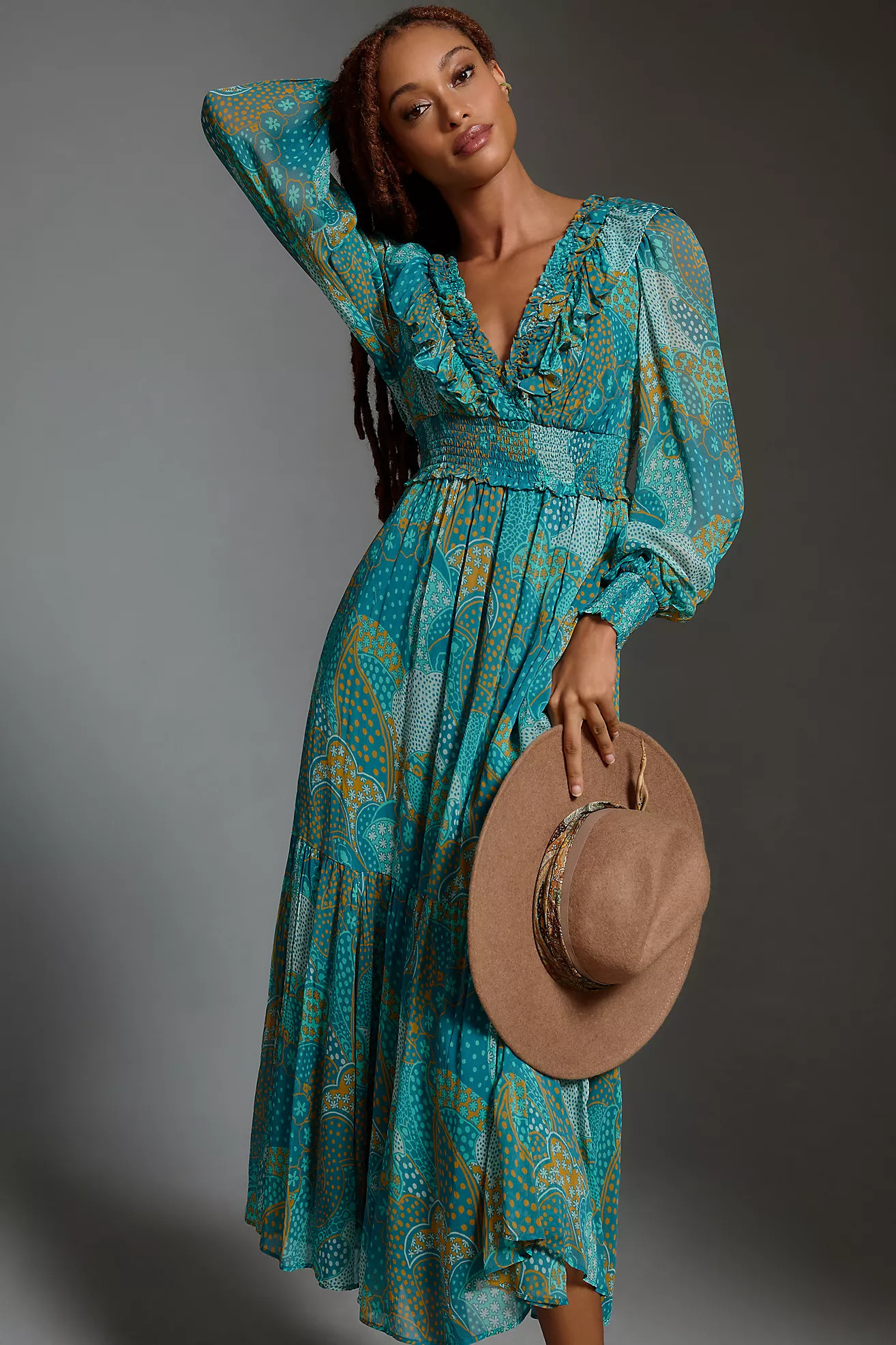 The Odetta Ruffled V-Neck Dress | Anthropologie (US)