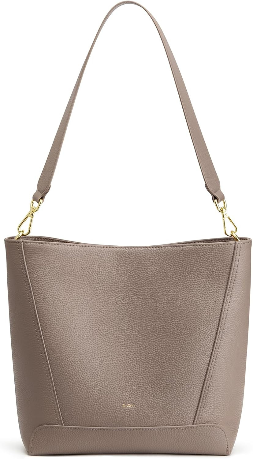 Kattee Leather Purses and Handbags, Bucket Bags for Women, Top Grain Leather Tote Shoulder Crossbody with 2 Straps | Amazon (US)