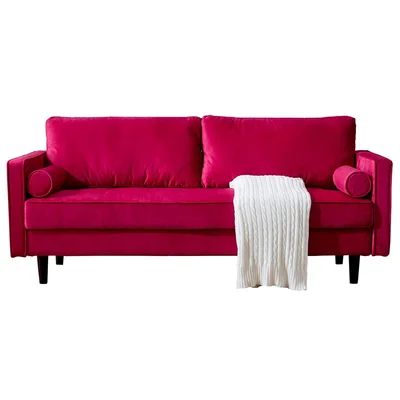 Mid-Century Modern Velvet Fabric Bench Sectional Couch Sofa George Oliver Fabric: Red Velvet | Wayfair North America