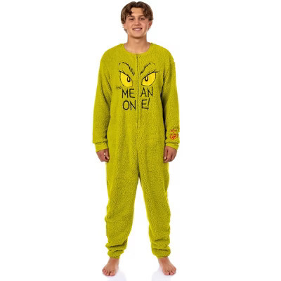 Dr. Seuss The Grinch Union Suit Te Mean One Adult One Piece Pajama Loungewear Sleepwear (Medium) Green | Target