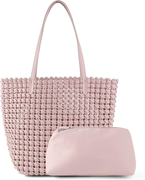 Woven Bag for Women Vegan Leather Tote Bag Large Summer Beach Travel Handbag and Clutch Retro Han... | Amazon (US)