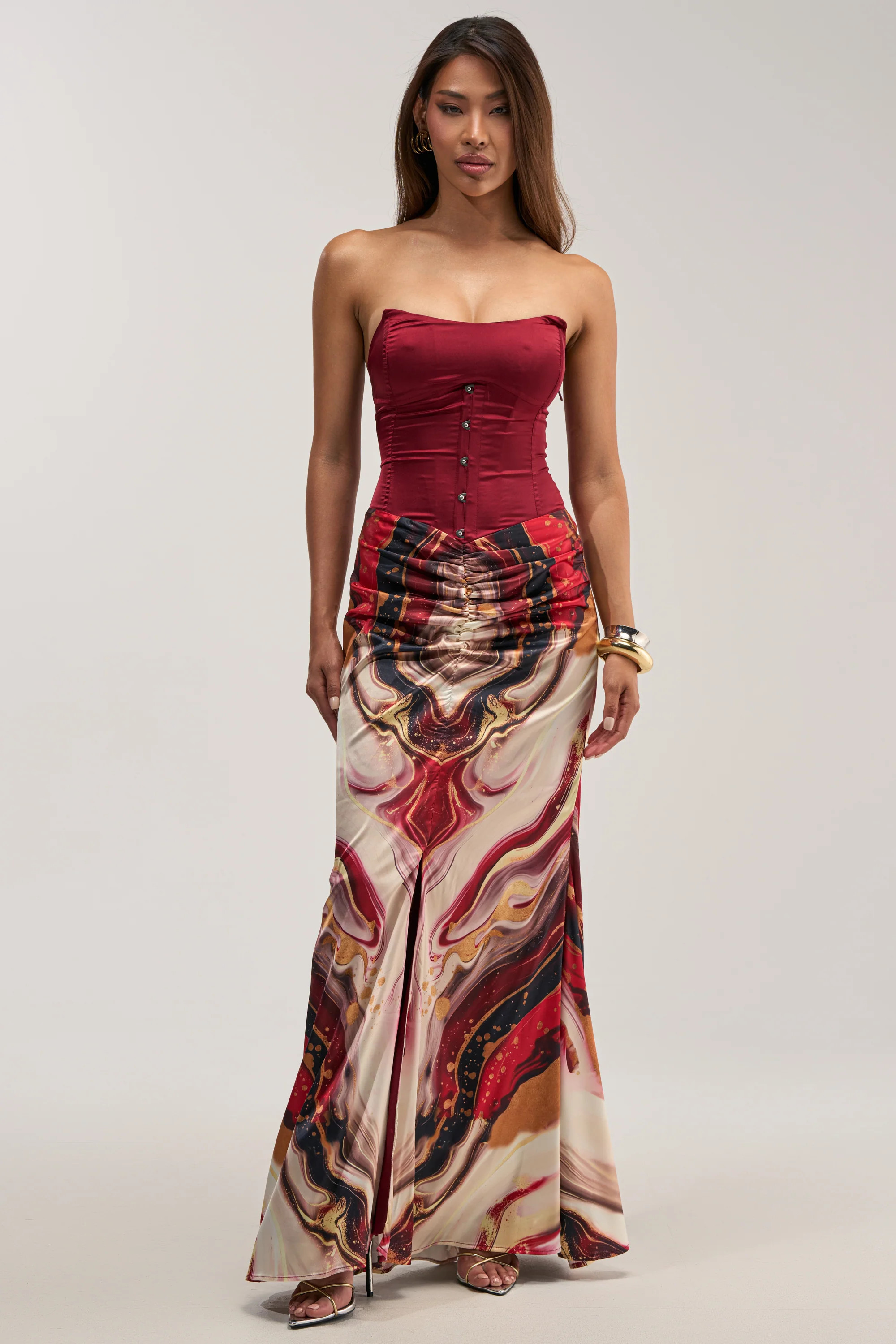 SAMARA ABSTRACT MAXI DRESS IN RED MULTI | AKIRA