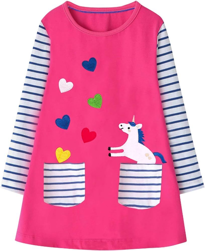 Girls Casual Dress for Kids Cotton Long Sleeve Shirt Clothes | Amazon (US)