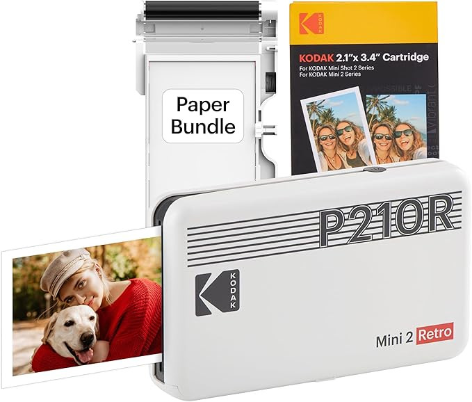 Kodak Mini 2 Retro 4PASS Portable Photo Printer, 2.1x3.4 inches, 38 Sheets Bundle, White | Amazon (US)