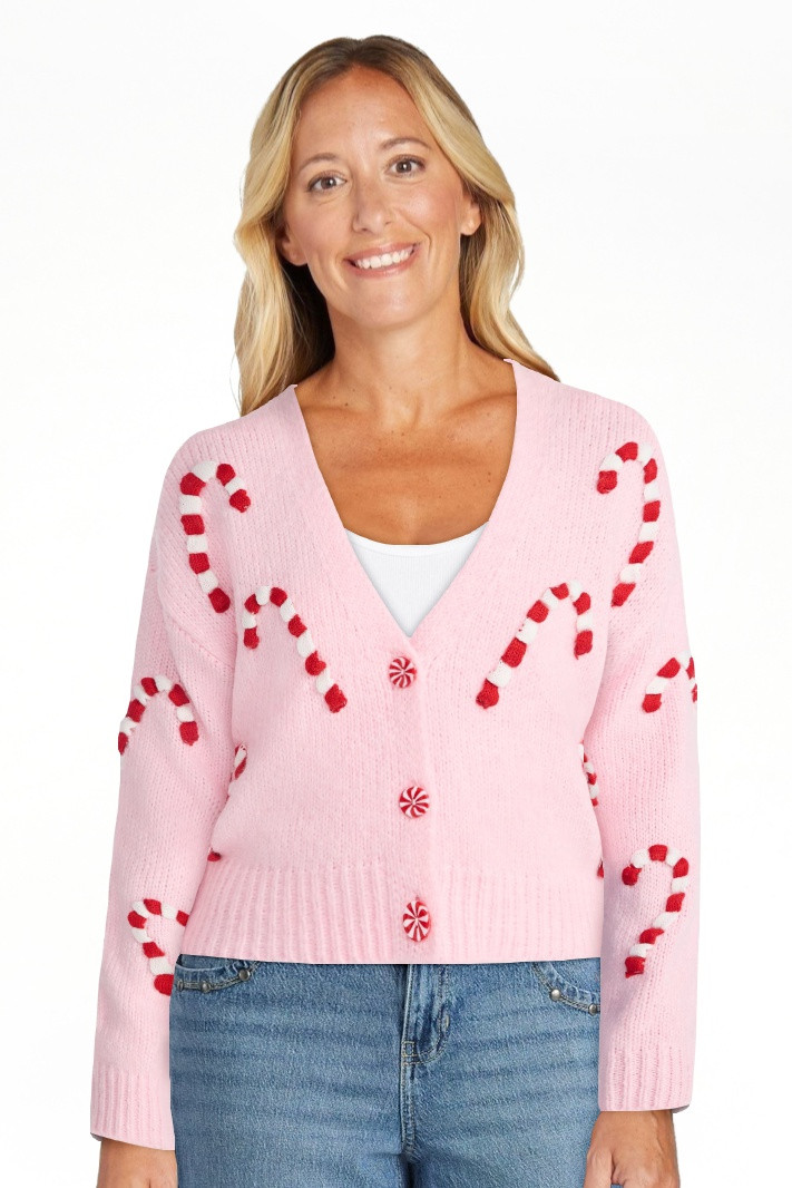 No Boundaries Embroidered Christmas Cardigan, Women's & Women's Plus | Walmart (US)