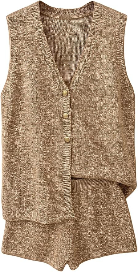 SOLY HUX Women's 2 Piece Outfits Button Down V Neck Knit Tank Tops and Shorts Casual Summer Match... | Amazon (US)