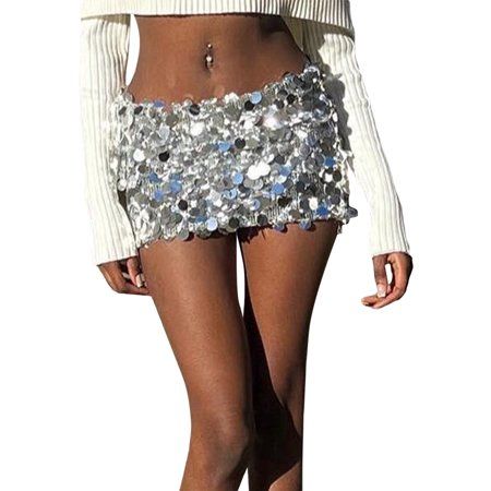 TFFR Women Sequin Mini Skirt Low Waist Short Skirts Shiny Sparkle Party Club Skirt | Walmart (US)