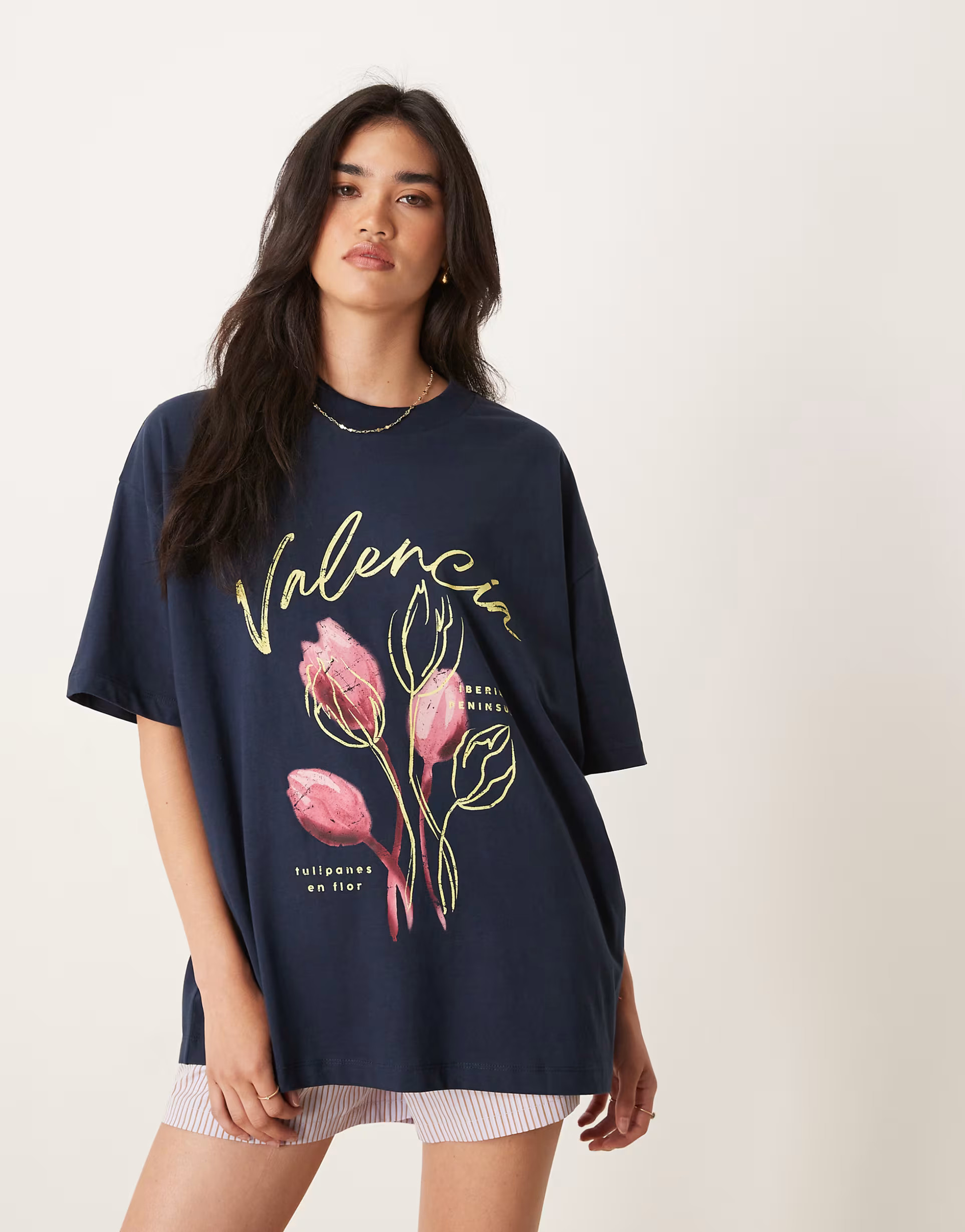 ASOS DESIGN oversized t-shirt with valencia flower graphic in navy | ASOS (Global)
