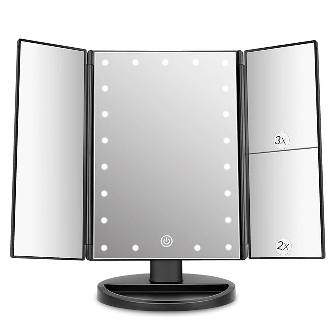 deweisn Tabletop Mount Trifold Lighted Vanity Mirror with 21 LED Lights, Touch Screen and 3X/2X/1... | Amazon (US)