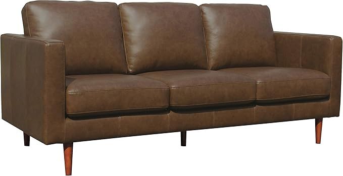 Amazon Brand – Rivet Revolve Modern Leather Sofa Couch, 80"W, Chestnut | Amazon (US)