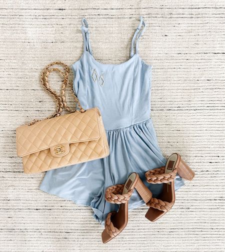 Summer outfit with blue romper that has pockets, adjustable straps and flowy shorts! Very flattering on and can be dressed up or down  

#LTKSeasonal #LTKStyleTip