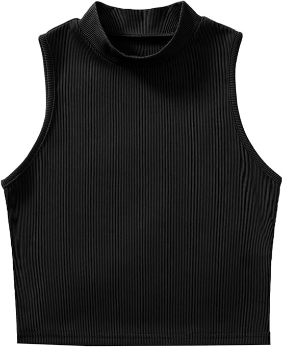 Verdusa Women's Basic Sleeveless Mock Neck Rib Knit Tank Crop Top | Amazon (US)