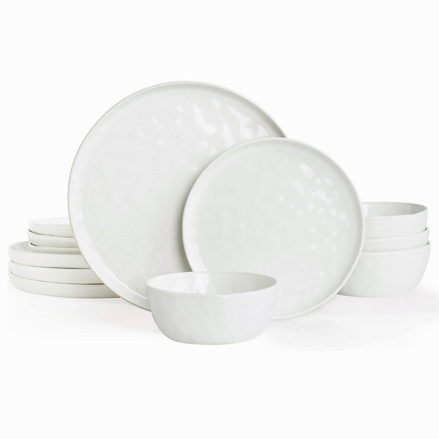 Famiware Mars Plates and Bowls Set, 12 Pieces Dinnerware Sets, Dishes Set for 4, White | Amazon (US)