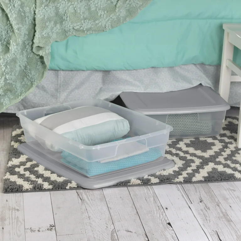 Sterilite Plastic Set of (2) 28 Qt. Storage Boxes Titanium | Walmart (US)