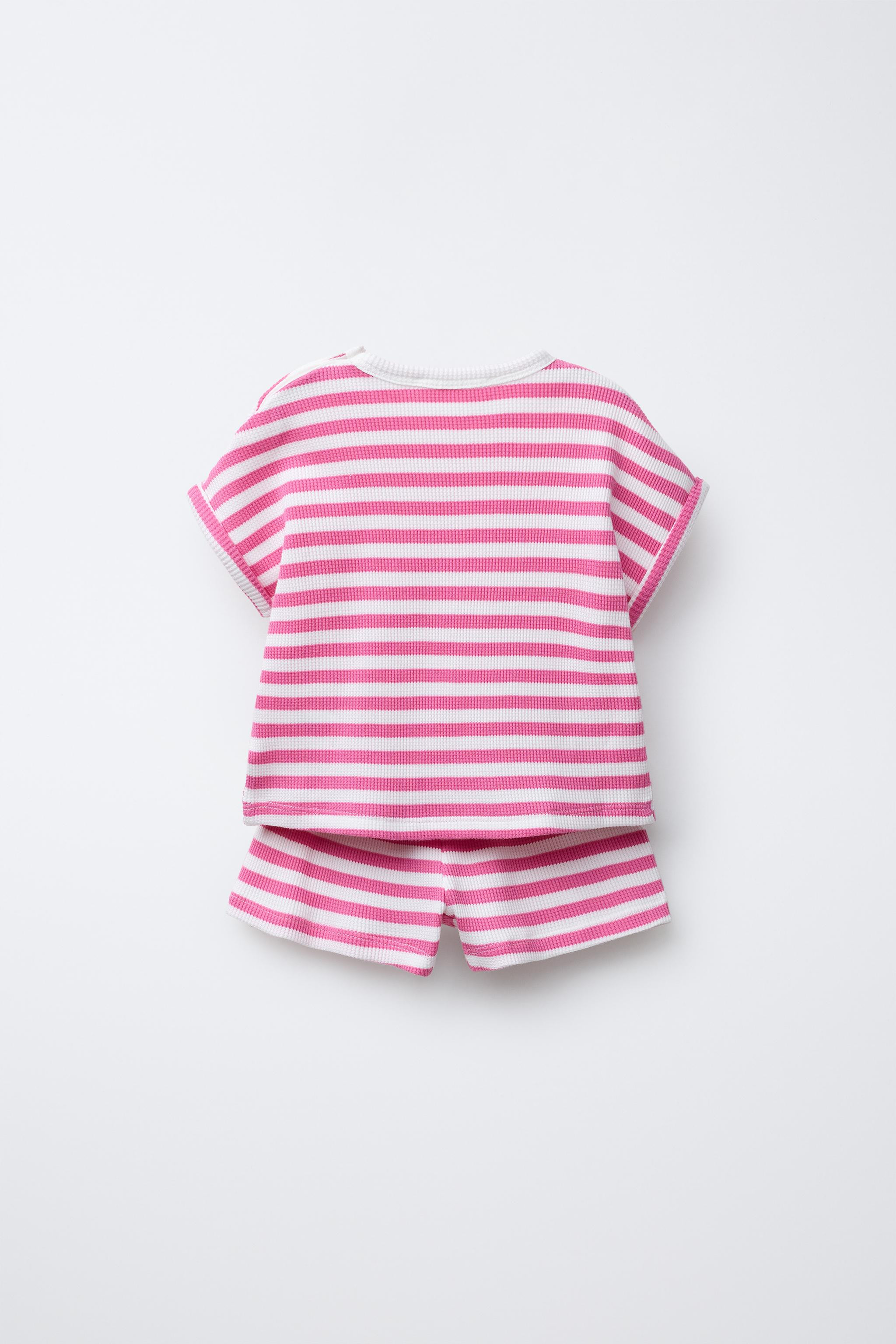 STRIPED WAFFLE T-SHIRT AND BERMUDA SET | Zara US