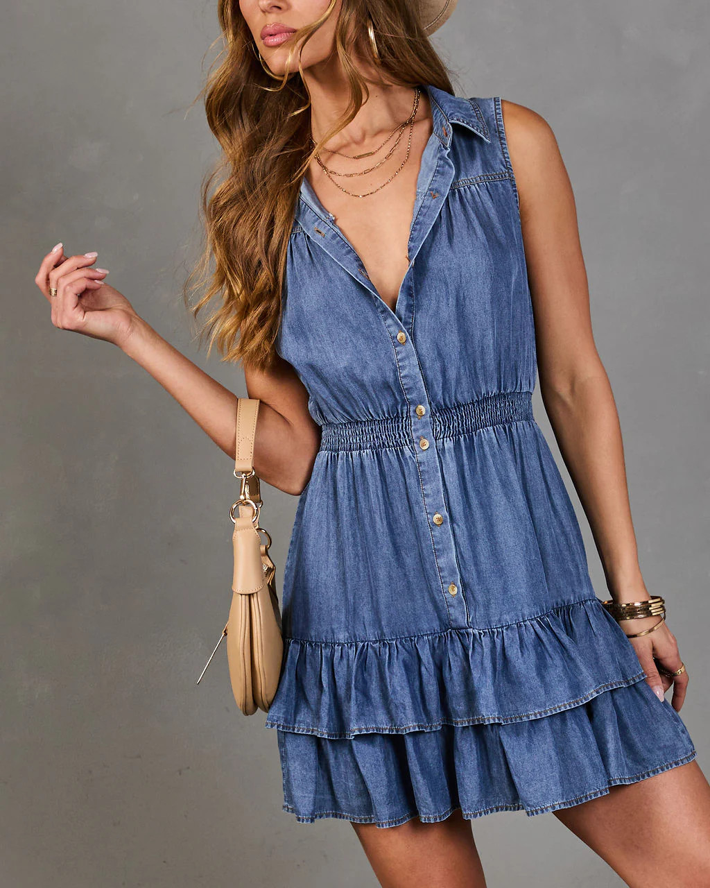 Timeless Belle Tiered Chambray Mini Dress | VICI