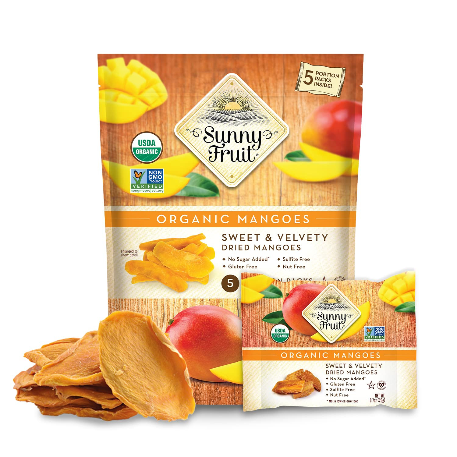 Sunny Fruit Soft Organic Dried Mangoes - 1 Bag (5 Individual Portion Packs) | Healthy, Convenient Snack Packs | NON-GMO, VEGAN, HALAL, KOSHER, NO PRESERVATIVES, NO SULFIDES, NO SUGAR ADDED | Amazon (US)