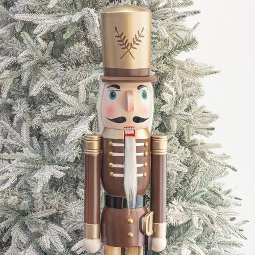 KI Store 4ft Christmas Nutcracker Brown and Gold Wooden Soldier Nutcracker Figurine Christmas Decorations for Front Door Porch Christmas Tree Mantel Fireplace | Amazon (US)