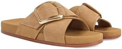 Flat Sandals for Women Cross Buckle Straps Slides Slip-On Comfortable Summer Vacation Beach Sanda... | Amazon (US)