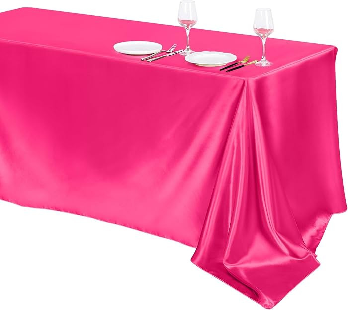 TURSTIN 1 Pack Hot Pink Satin Tablecloth 102 x 58 Inch Overlay Satin Table Cover Rectangle Bright... | Amazon (US)