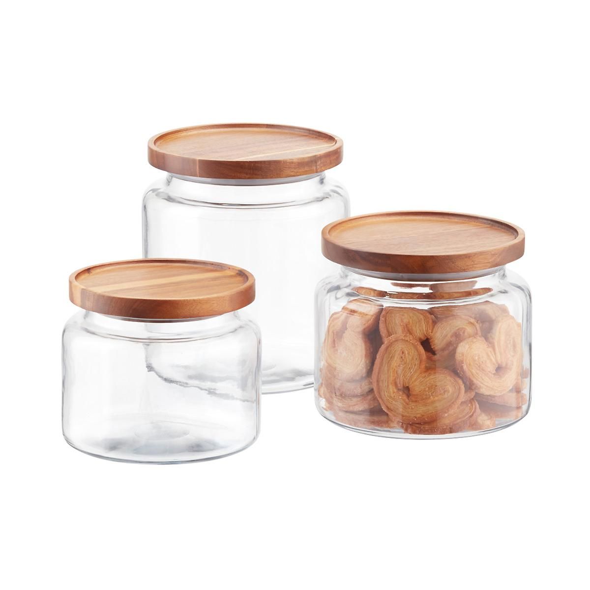 Anchor Hocking Montana Glass Canisters with Acacia Lids | The Container Store