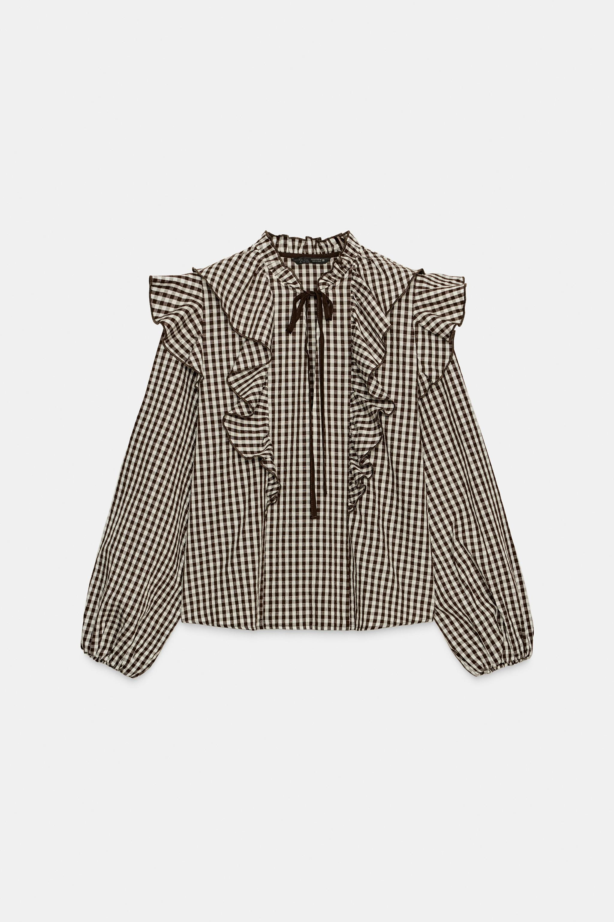 GINGHAM RUFFLE BLOUSE | Zara US