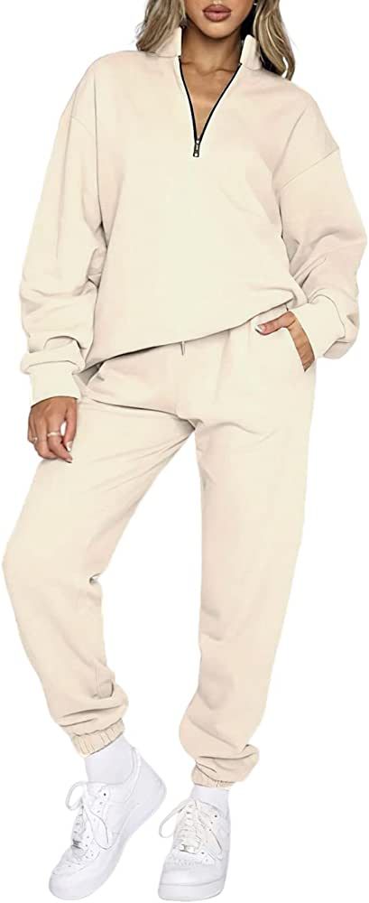 Women's 2 Piece Fleece Sweatsuit Outfits Long Sleeve Crewneck Pullover Sweatshirt Drawstring Jogg... | Amazon (US)