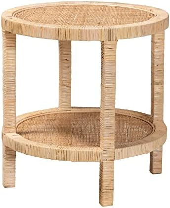 Bali & pari Bella Modern Bohemian Natural Mahogany Wood and Natural Rattan 2-Tier End Table | Amazon (US)