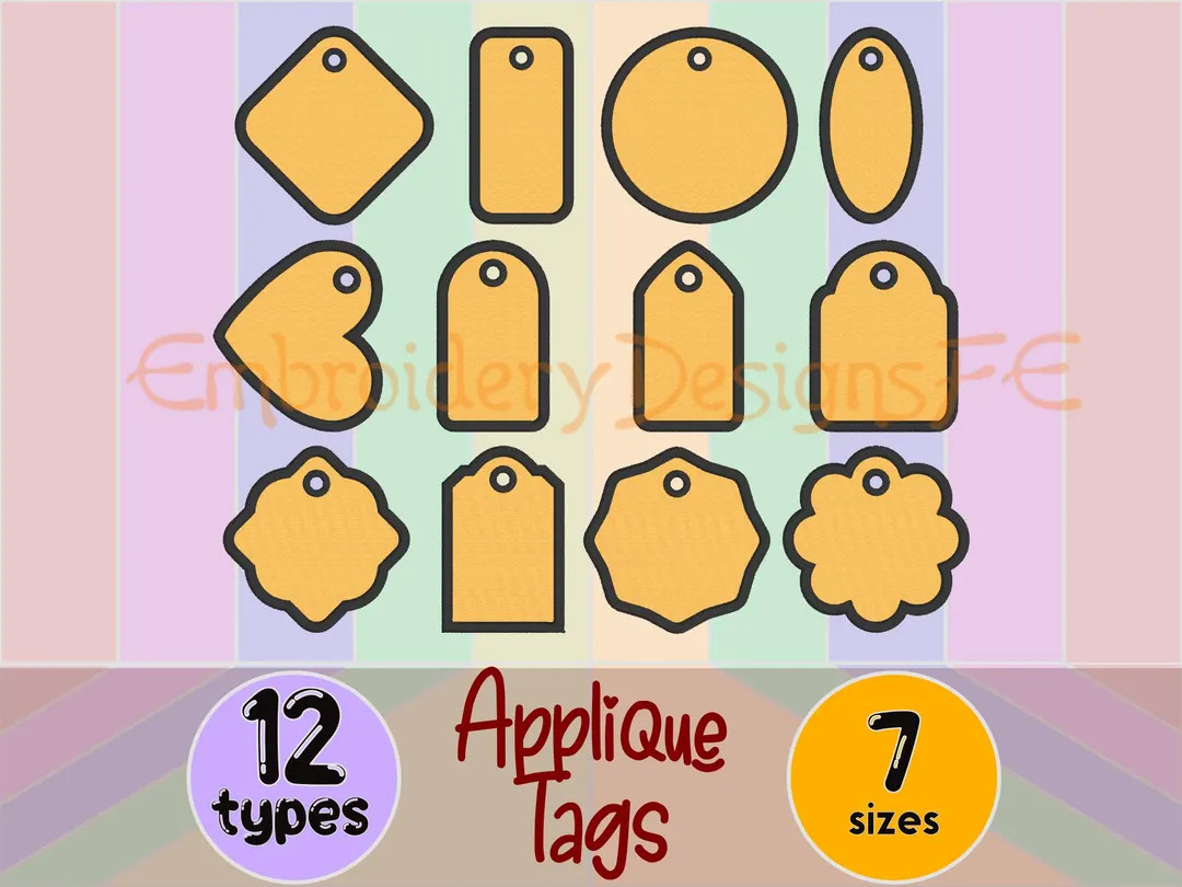 Tag Applique Design - 7 Sizes - 12 Types - Machine Embroidery Design File - Etsy | Etsy (US)
