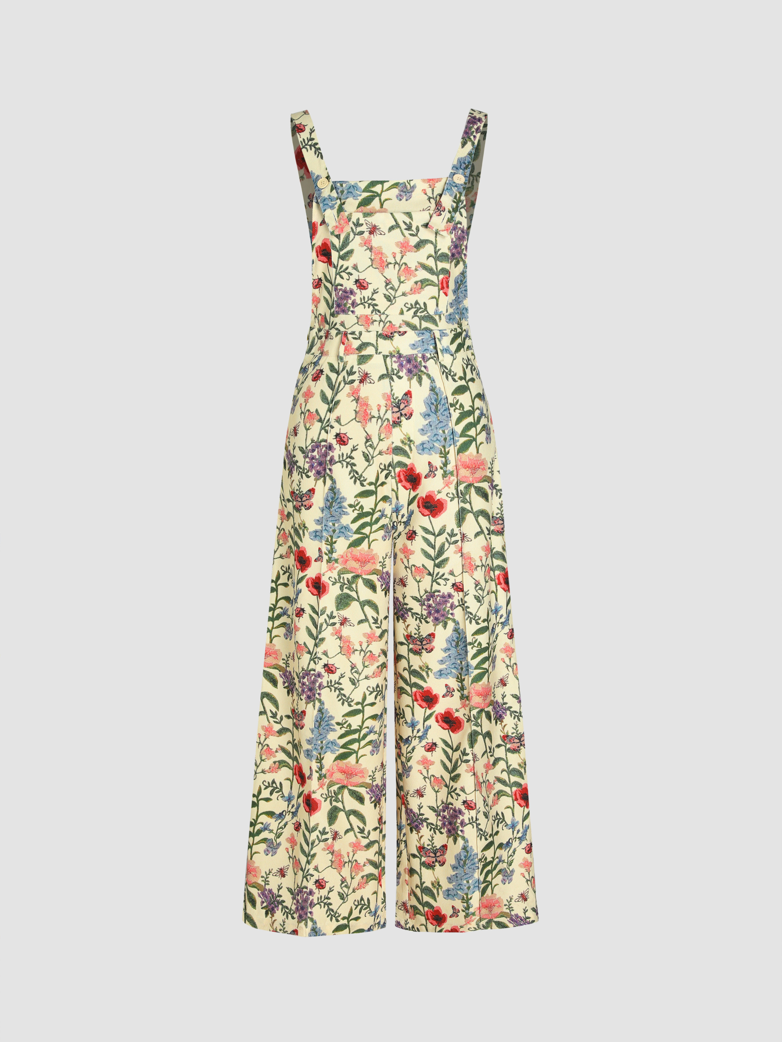 Woven Lightweight Corduroy Floral Button Wide Leg Jumpsuit For Picnic Holiday | Cider