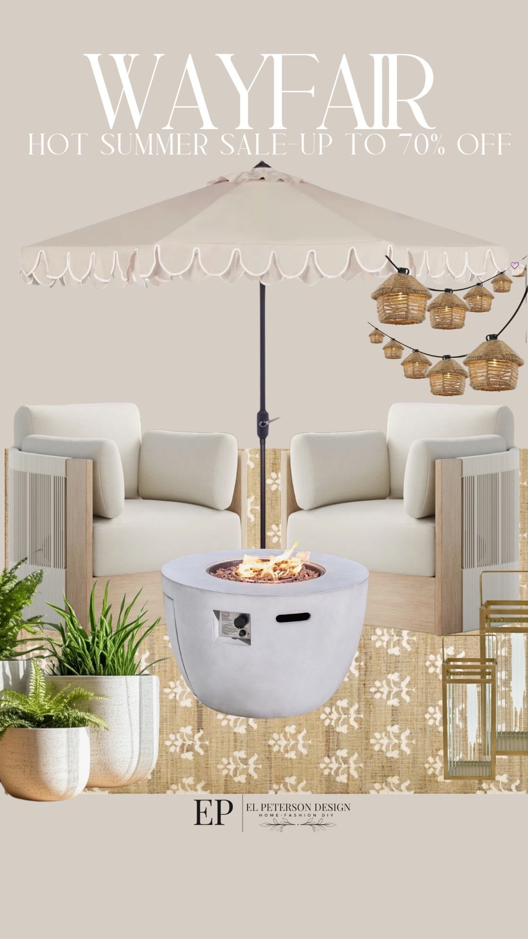 Wayfair
Hot summer sale-up to 70% off
Outdoor chairs
Rugs
Fire pit
Planters
Outdoor umbrella
Floor lantern
Outdoor string lights

#LTKHome