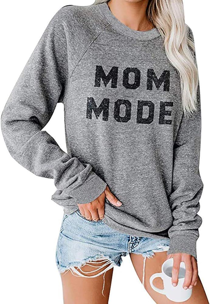 Mom Mode Tops Women Mom Sweatshirt Pink Long Sleeve Crew Neck Pullover Mom Blouse | Amazon (US)