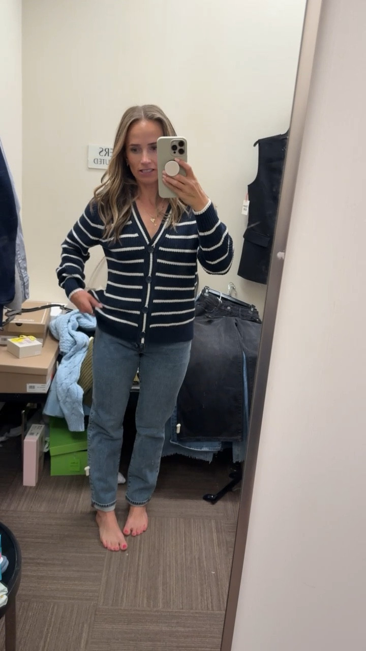 Love the fit of these jeans, but torn on the wash! The striped cardigan is a winner though- I got an XS!

#LTKSaleAlert #LTKFindsUnder100 #LTKStyleTip