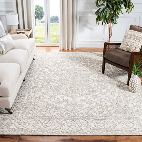 SAFAVIEH Trace Collection Area Rug - 8' x 10', Ivory & Natural, Handmade Wool, Ideal for High Traffic Areas in Living Room, Bedroom (TRC302A) | Amazon (US)
