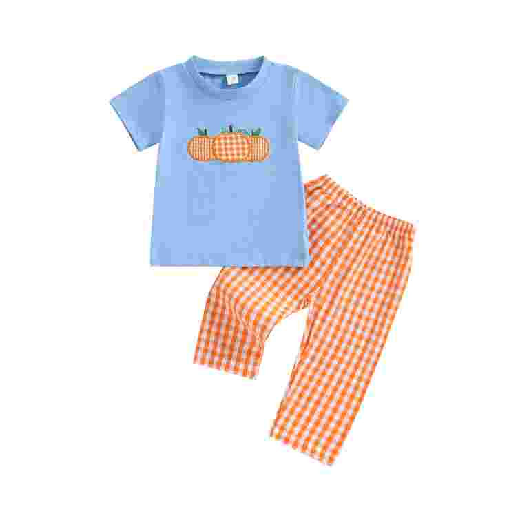 BemeyourBBs Toddler Baby Halloween Outfit Pumpkin Short Sleeve T-shirt Plaid Pants | Walmart (US)