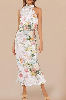 PRETTYGARDEN Women's 2026 Summer Satin Dress Elegant Sleeveless Mock Neck Cocktail Party Maxi Dre... | Amazon (US)