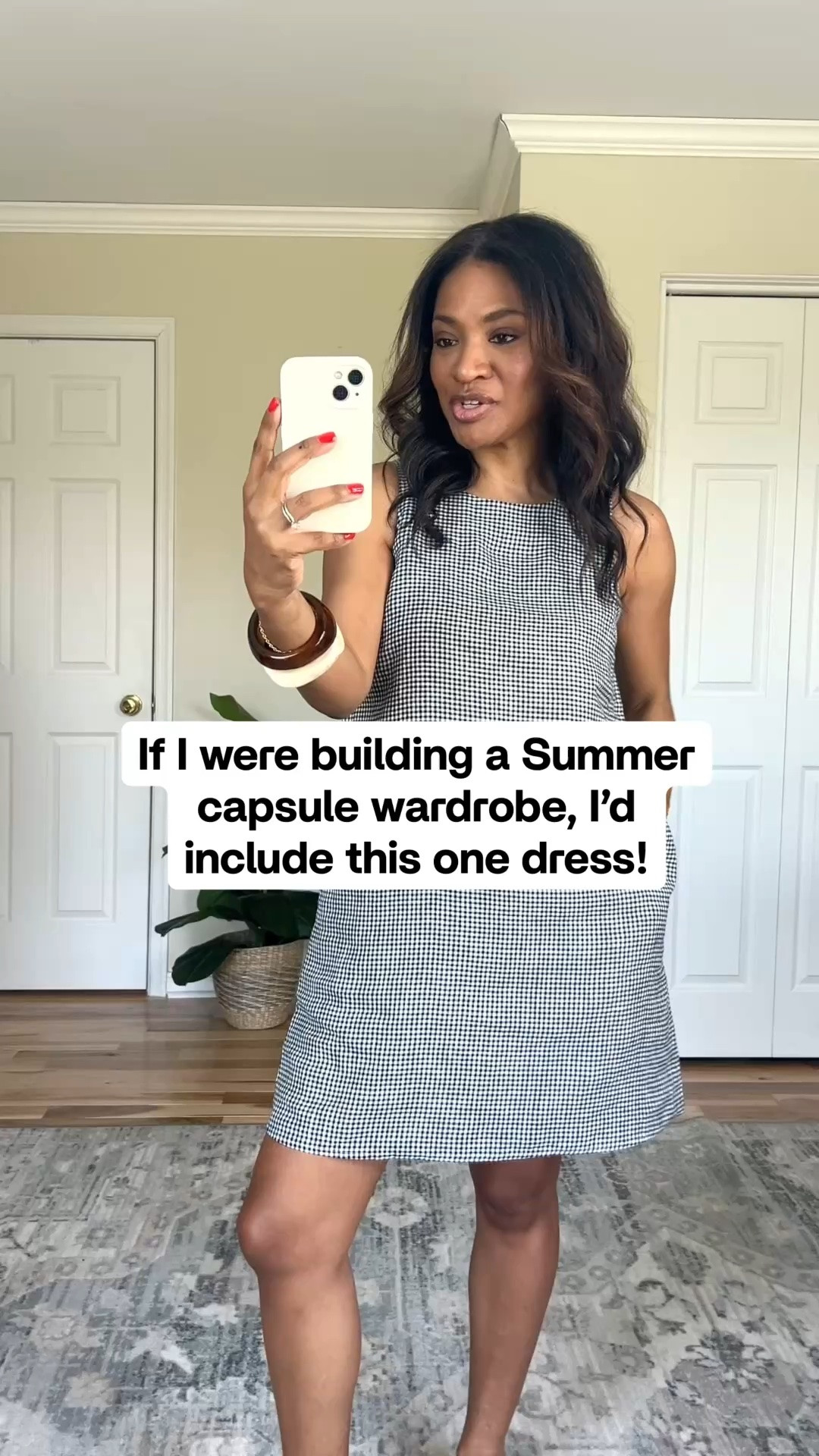 Three easy ways to style this gorgeous gingham print linen dress from Quince! Made from 100% 
European linen, it’s lined and the perfect length to wear to the office. I am wearing a size XS, so 
I sized down one from my normal size. I am wearing a size small in the Mongolian Cashmere 
sweater which is lightweight and perfect for Spring. And my navy linen button down is a size 
small. @

#ltkover40 #ltkworkwear